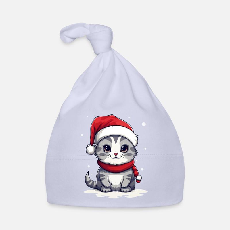 Chat de Noël mignon – un cadeau pour Noël - Bonnet bio Bébé - ciel