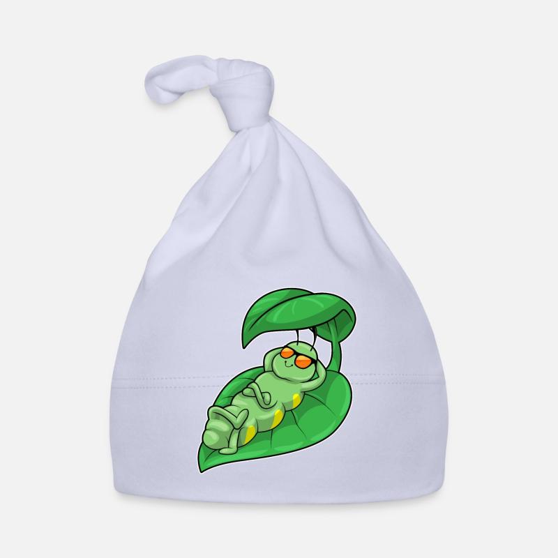 Chenille avec feuille - Bonnet bio Bébé - ciel