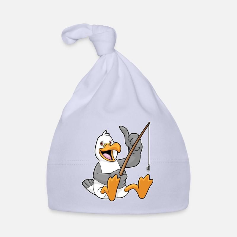 Mouette en train de pêcher avec canne à pêche - Bonnet bio Bébé - ciel