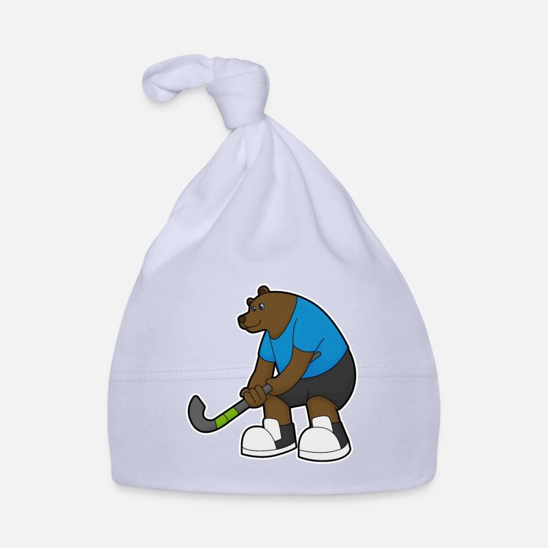 Bär beim Hockey mit Hockeyschläger Baby Bio-Mütze