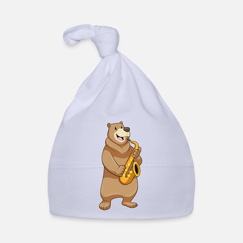 Bär als Musiker mit Saxophon Baby Bio-Mütze