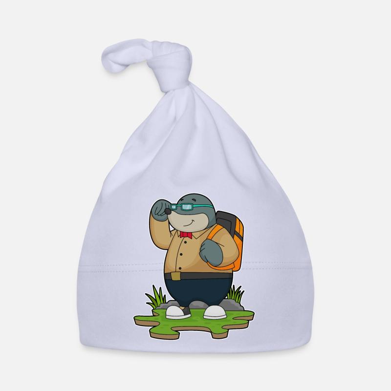 Maulwurf als Wanderer mit Rucksack Baby Bio-Mütze