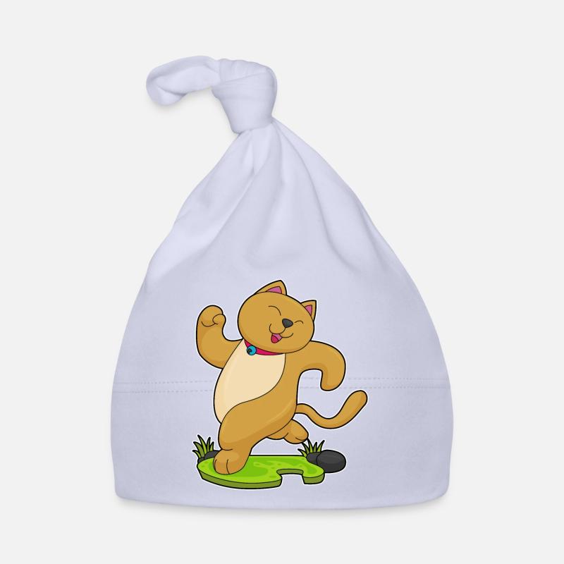 Chat avec collier en faisant du jogging - Bonnet bio Bébé - ciel