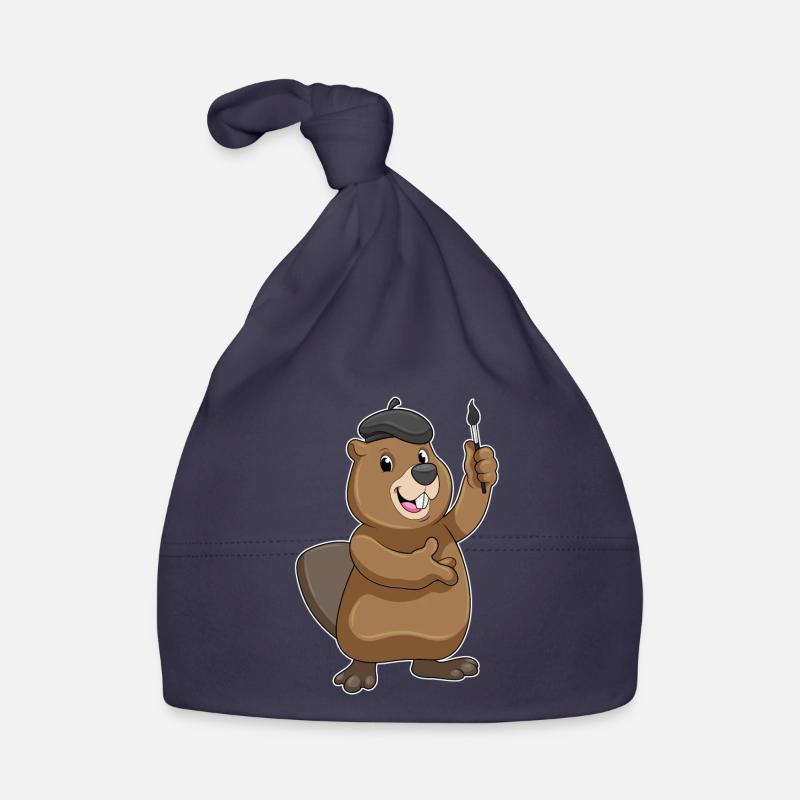 Beaver as a painter with a brush Organic Baby Cap