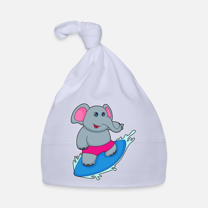 Elefant als Surfer mit Surfbrett Baby Bio-Mütze