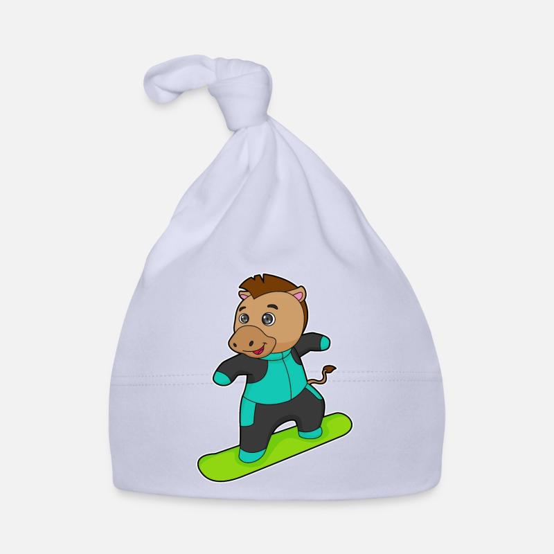 Cheval comme snowboarder avec snowboard Bonnet bio Bébé