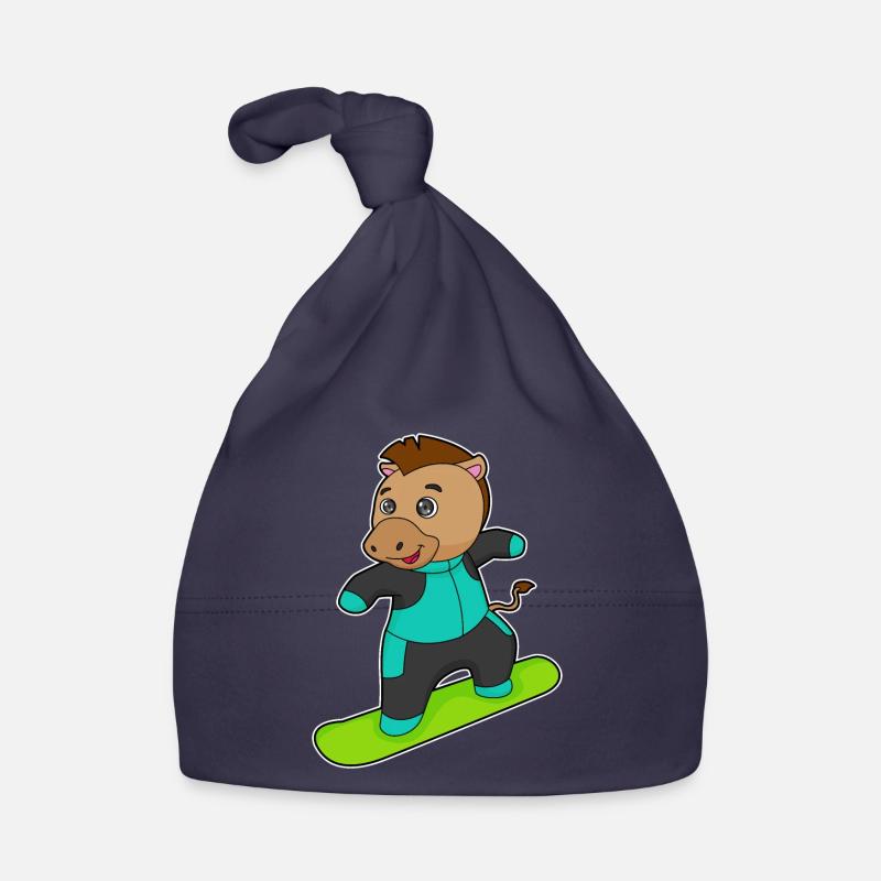 Cheval comme snowboarder avec snowboard Bonnet bio Bébé