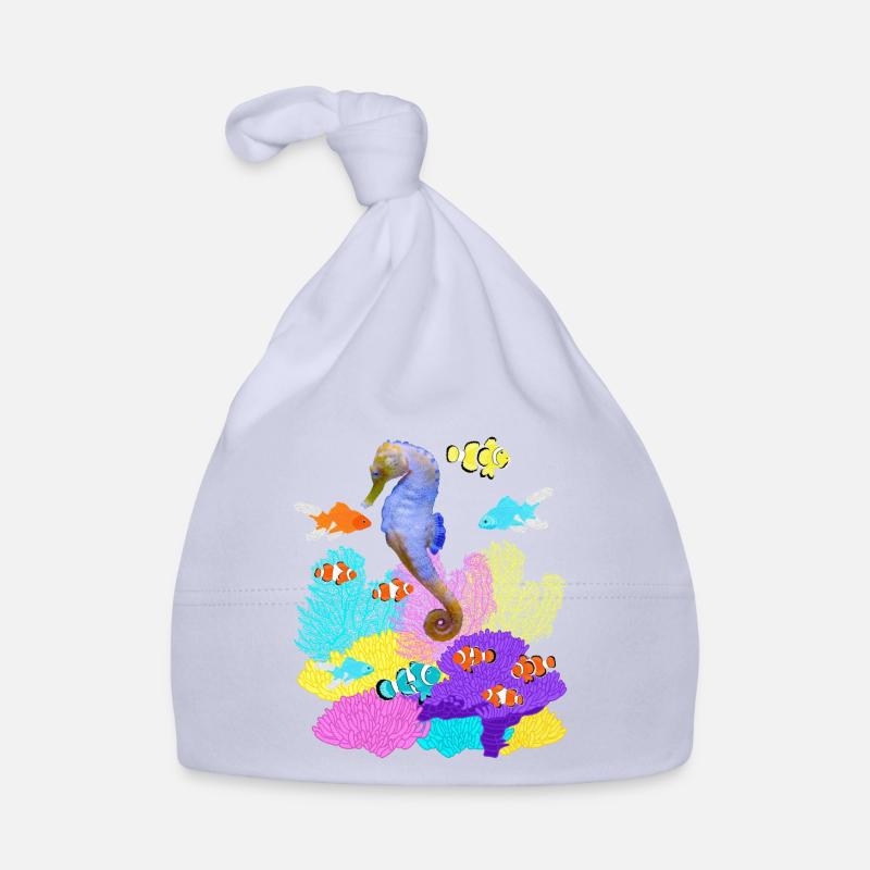Seepferdchen, Goldfisch, Clownfisch, Korallen Riff - Baby Bio-Mütze - Sky