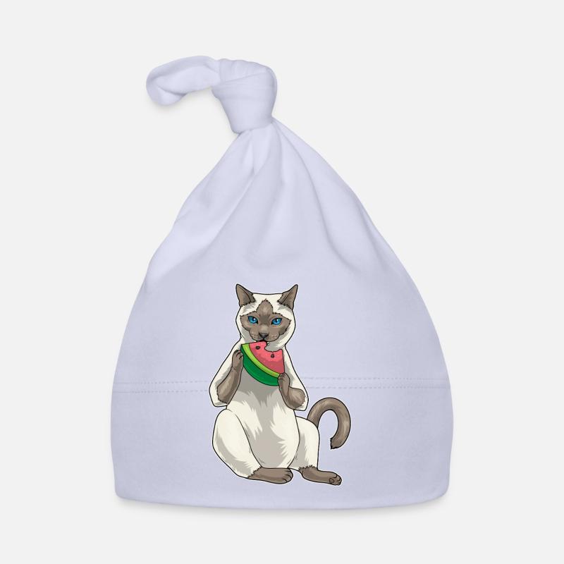 Chat siamois Pastèque - Bonnet bio Bébé - ciel