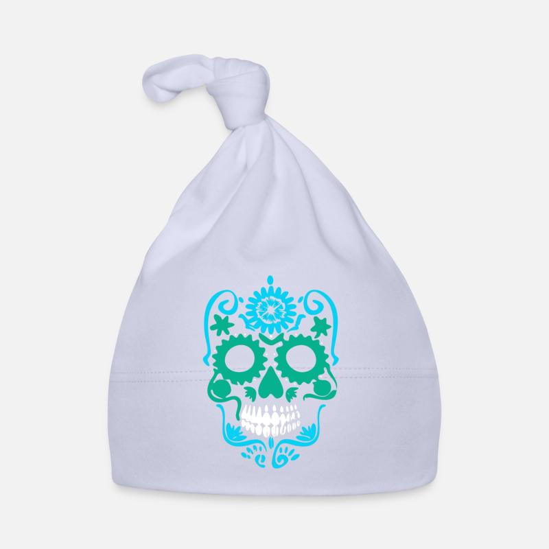 Skull mexican skulls gift dia de los muertos mexic - Bonnet bio Bébé - ciel