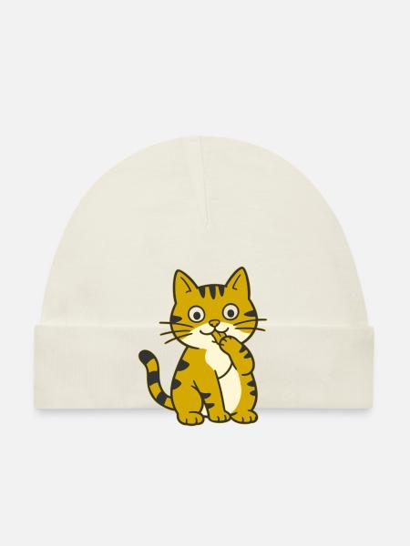 Lèche la patte, chat cartoon mignon à patte - Bonnet bio Bébé - ciel - Devant