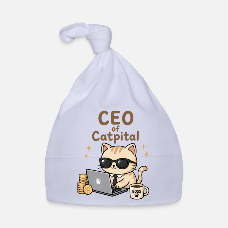 PDG de Catpital | Motif drôle de chat - Bonnet bio Bébé - ciel