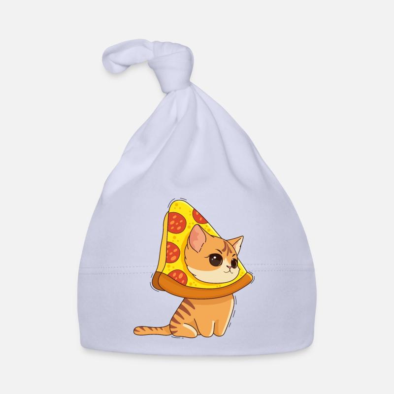 Chat et Pizza - Bonnet bio Bébé - ciel