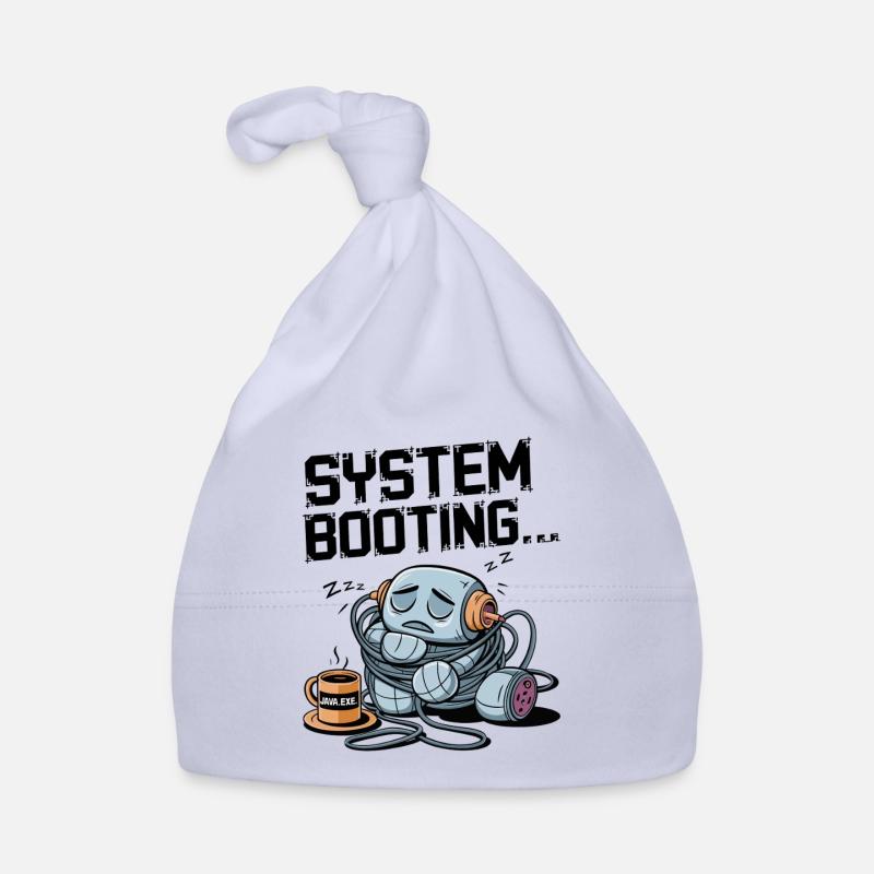 Sleepy Robot Booting avec du café Java.exe - Drôle - Bonnet bio Bébé - ciel