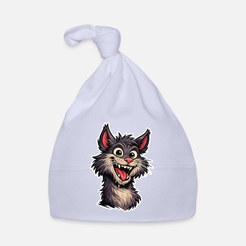 Fröhliches Bild einer lächelnden Cartoon-Katze Baby Bio-Mütze