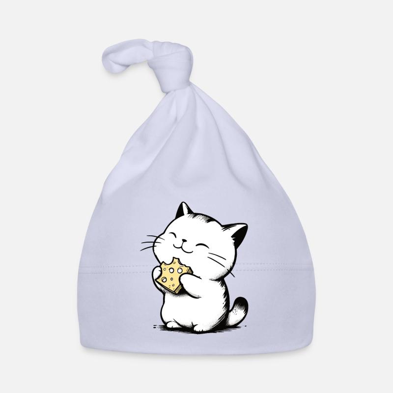 Chat mange du fromage Dessin de chaton mignon - Bonnet bio Bébé - ciel