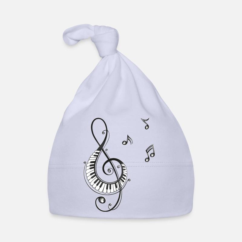 Clef avec des notes, piano et de musique - Bonnet bio Bébé - ciel