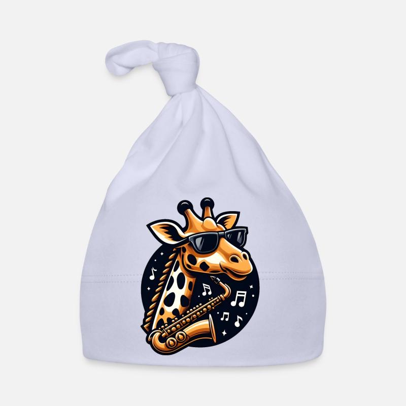 Girafe avec saxophone - Bonnet bio Bébé - ciel