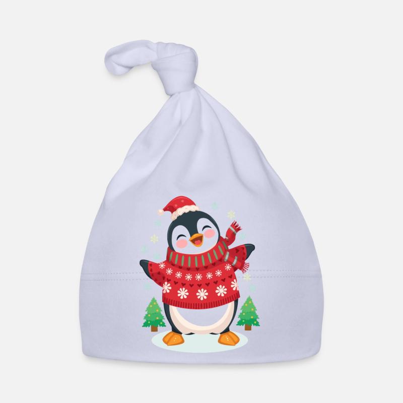 Festlicher Pinguin in rotem Strick Baby Bio-Mütze