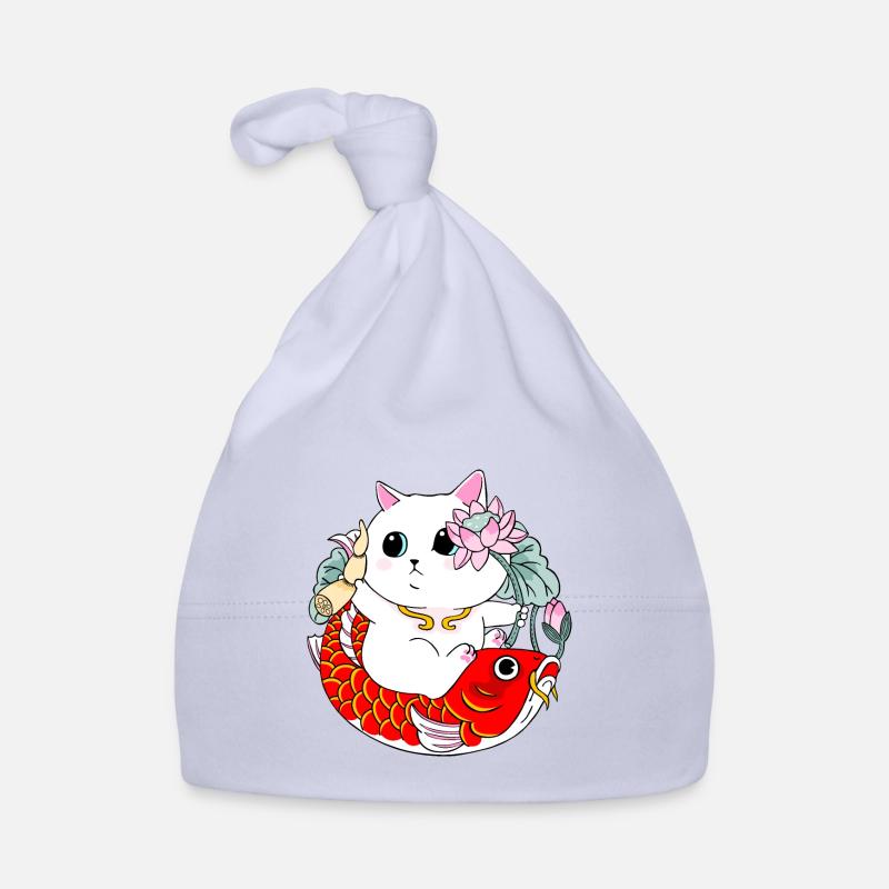 Chat et poisson Koi - Bonnet bio Bébé - ciel