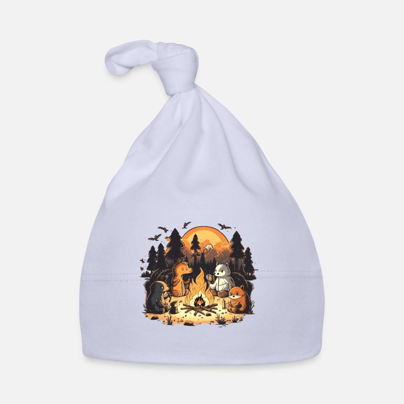 Animaux autour du feu de camp - Bonnet bio Bébé - ciel