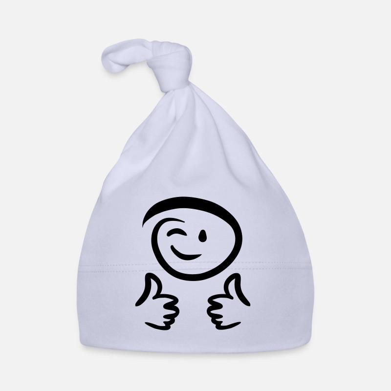 Face winks, shows two thumbs up. Emoticon. Organic Baby Cap
