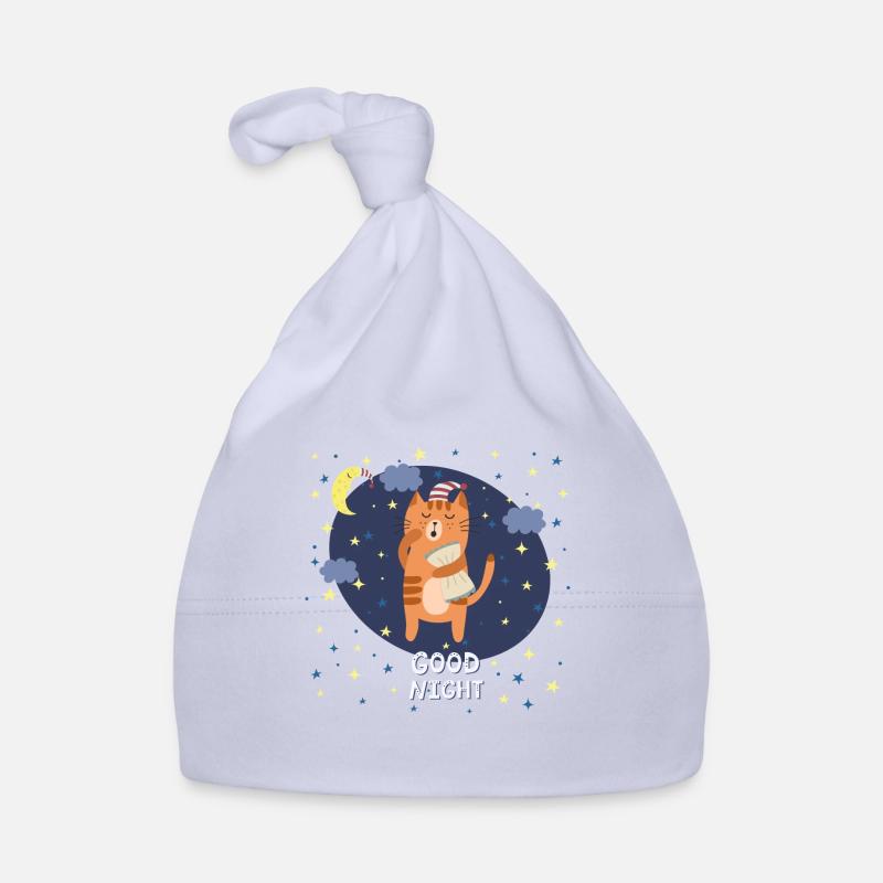 Bonne Nuit / Chat - Bonnet bio Bébé - ciel