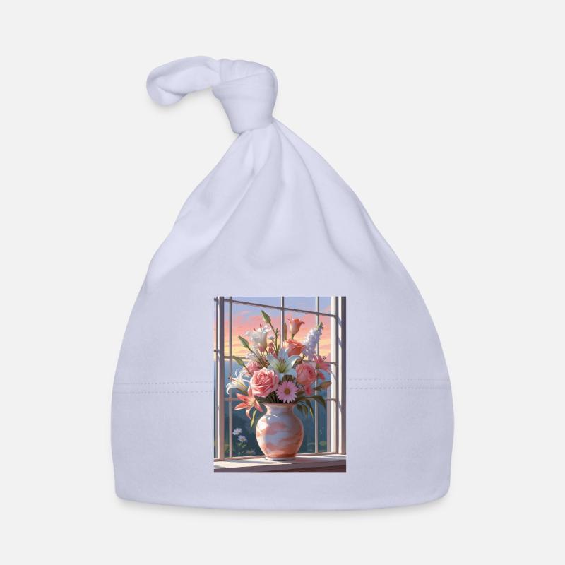 Vases de fleurs au coucher du soleil - Bonnet bio Bébé - ciel