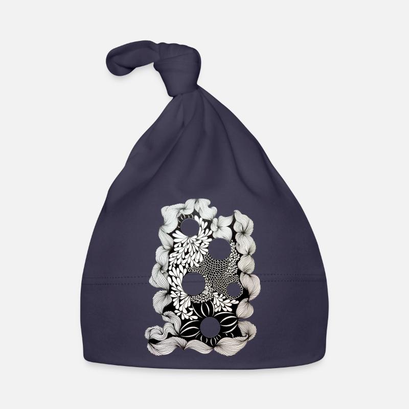 Black Flower Ring Pattern Organic Baby Cap