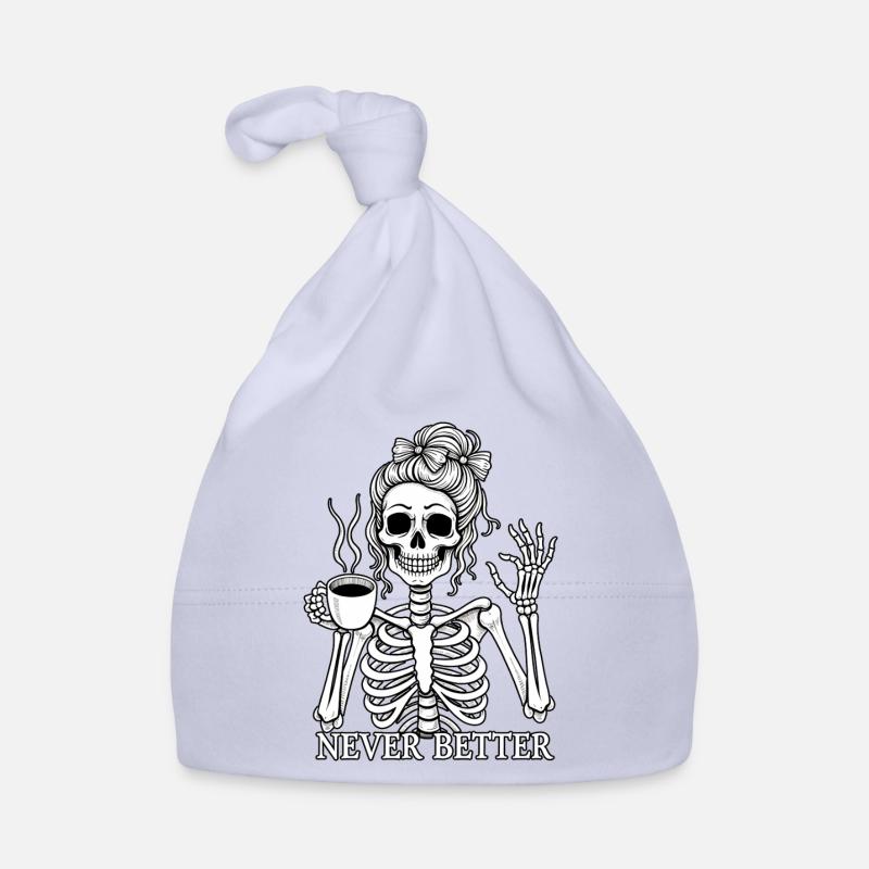 Funny skeleton drinking coffee Organic Baby Cap