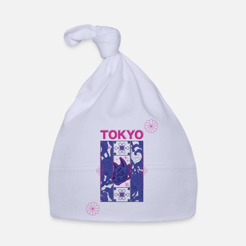 Conception du Kitsune Néon de Tokyo - Bonnet bio Bébé - ciel