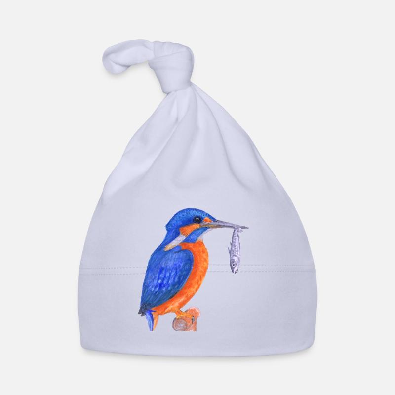 Martin-pêcheur avec poisson - Bonnet bio Bébé - ciel