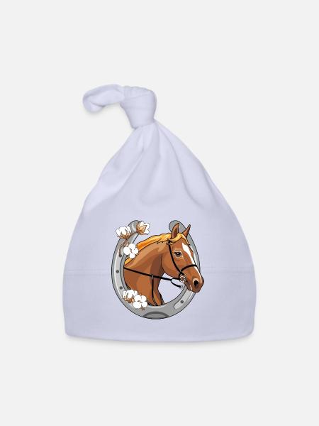 Tête de cheval avec une crinière rouge dans un cadre - Bonnet bio Bébé - ciel - Devant