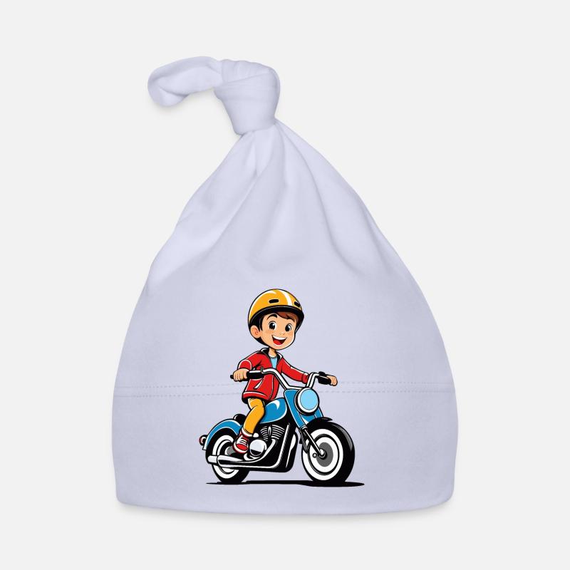 Petit garçon à moto - Bonnet bio Bébé - ciel