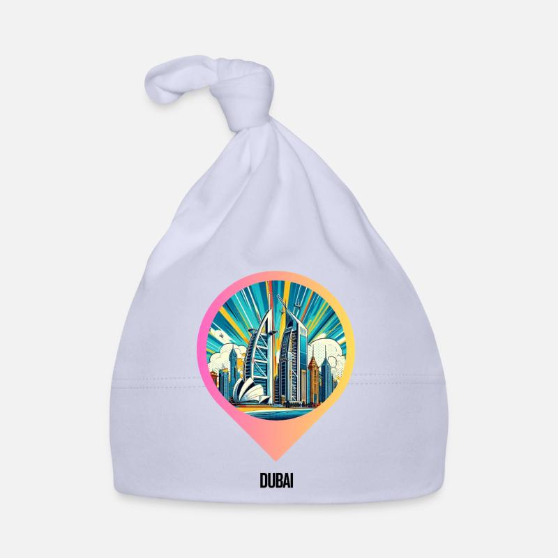 Conception IA : Paysage urbain comique de Dubaï Bonnet bio Bébé