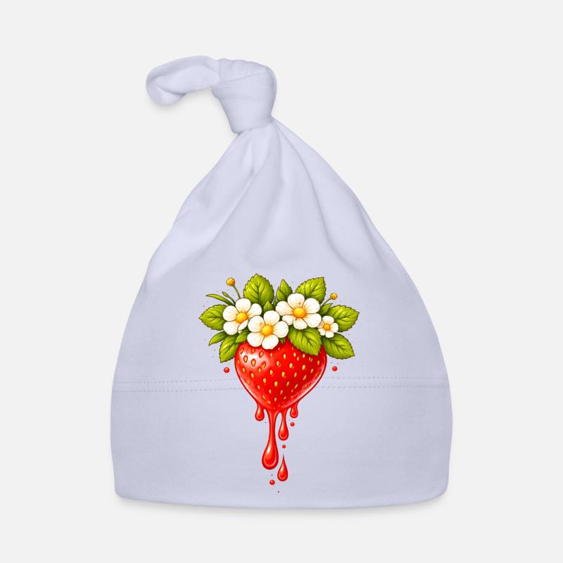 Erdbeere mit Blüten und Tropfen Baby Bio-Mütze