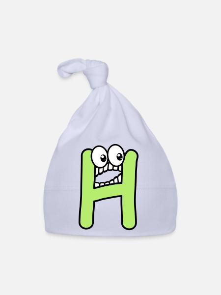 H - lettre H avec les yeux 👀 - Bonnet bio Bébé - ciel - Devant