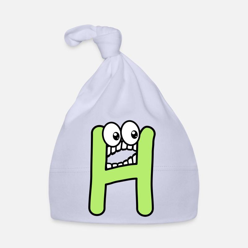 H - lettre H avec les yeux 👀 - Bonnet bio Bébé - ciel