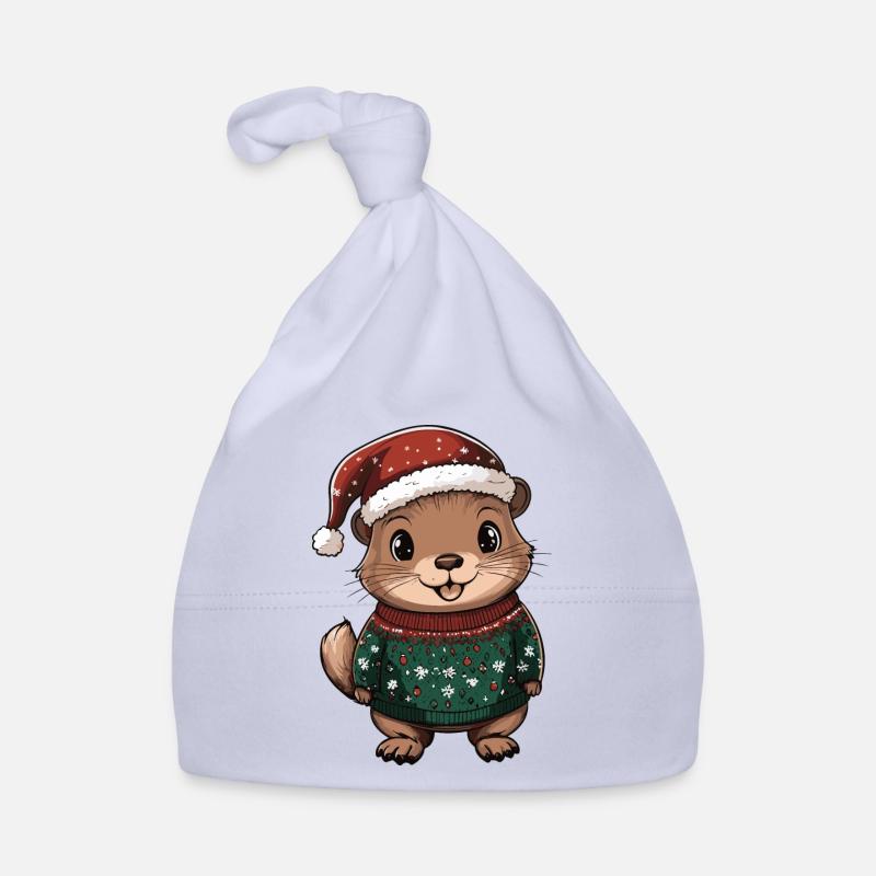 Beaver Christmas Comic Organic Baby Cap