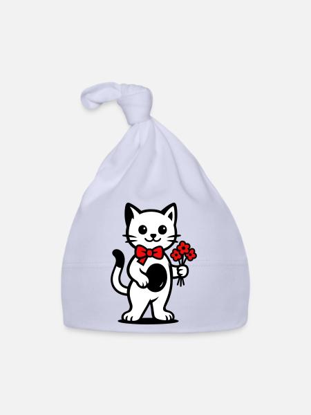 Amoureux des chats kawaii avec ruban rouge - Bonnet bio Bébé - ciel - Devant