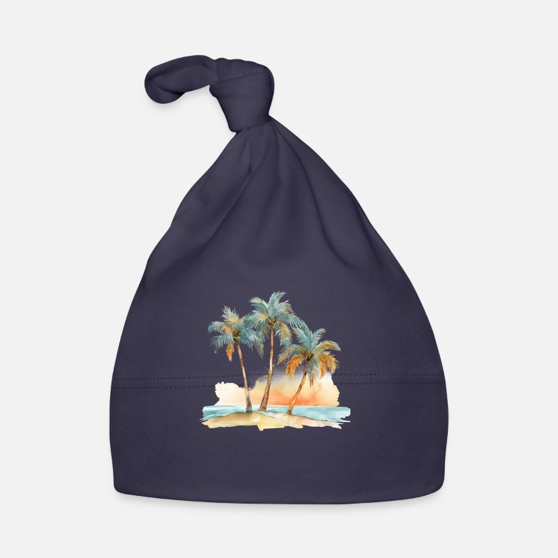 BEACH WITH THREE PALM TREES Organic Baby Cap
