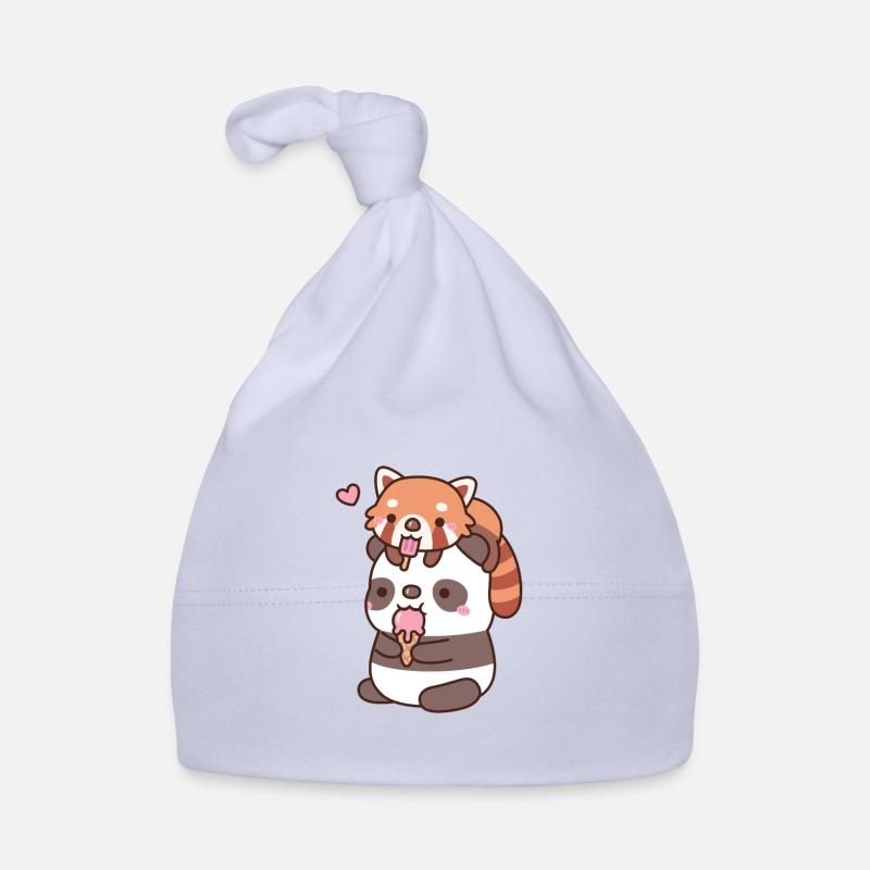 Mignon panda roux et panda mangeant de la crème glacée - Bonnet bio Bébé - ciel