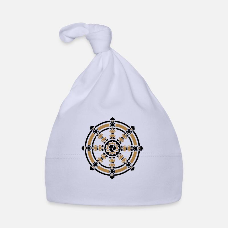 Roue de Dharma, symbole bonne chance, bouddhisme, - Bonnet bio Bébé - ciel