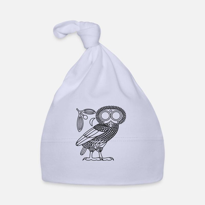 Chouette d'Athéna [Contour noir + Couronne et croissant] - Bonnet bio Bébé - ciel