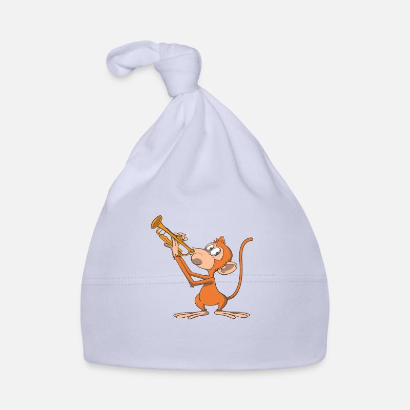Monkey plays the trumpet - Organic Baby Cap - sky