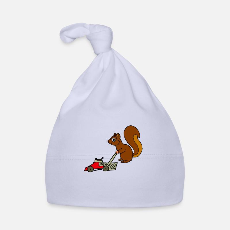 Écureuil avec tondeuse à gazon Idée cadeau drôle - Bonnet bio Bébé - ciel