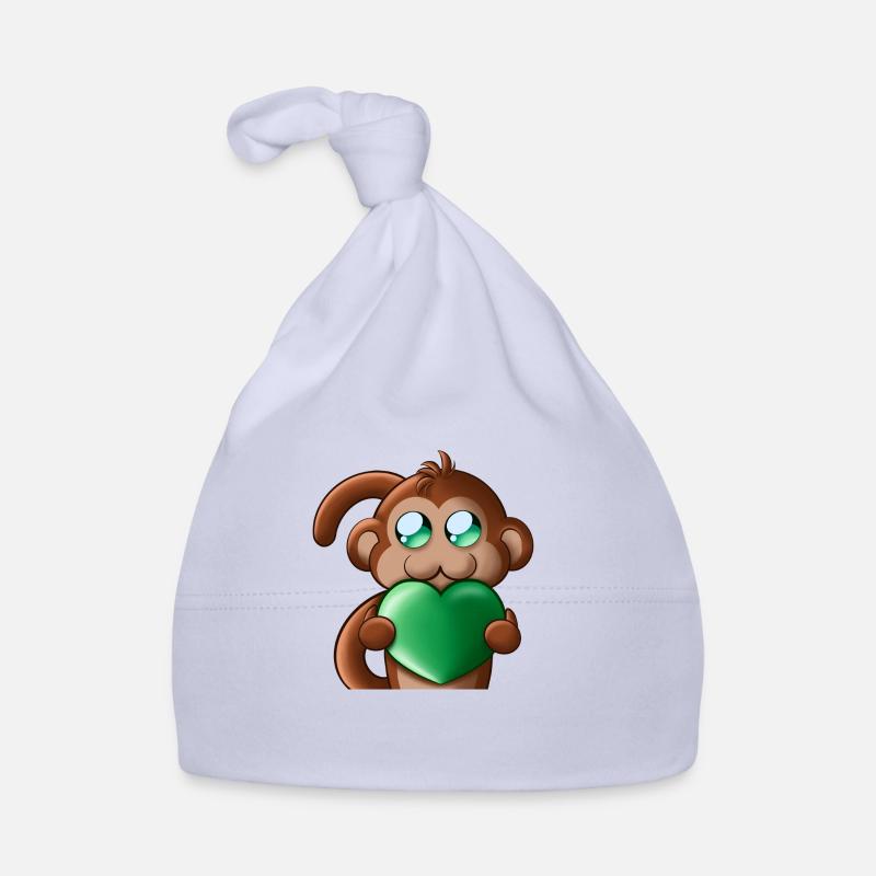 Monkey Green Affe Grün Herz Süß niedlich Heart Baby Bio-Mütze