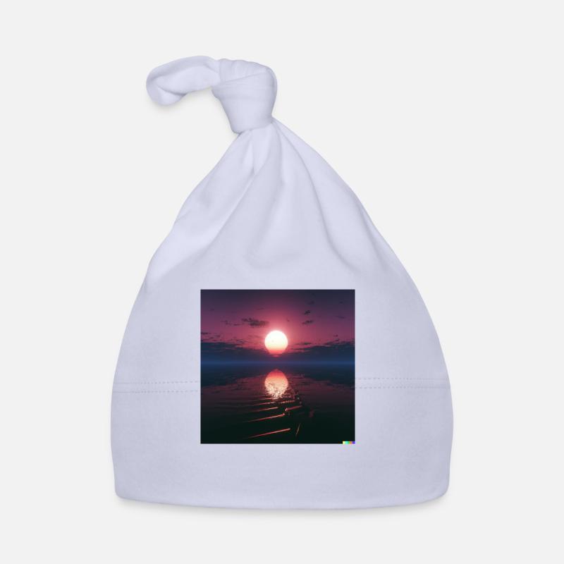 Coucher de soleil synthwave à l’horizon - Bonnet bio Bébé - ciel