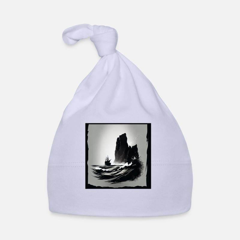 Mer agitée avec falaises - Bonnet bio Bébé - ciel