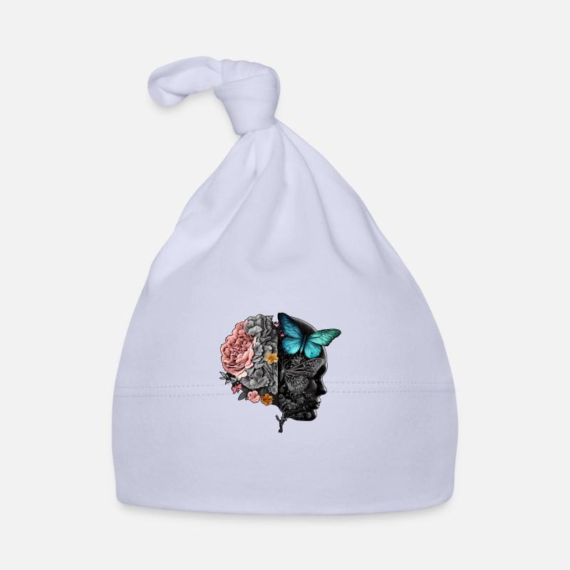 Half Vintage Flower brain Batterfly Ur-Tshirt - Baby Bio-Mütze - Sky